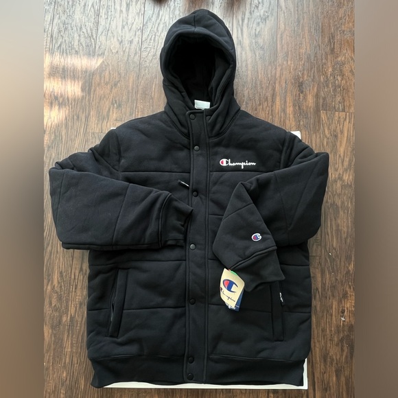 NWT Champion Hooded Reverse Weave heavy weight puffer Jacket Black large - Picture 5 of 15